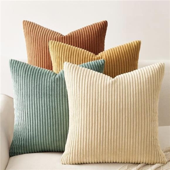 NEW West Elm (Set 4) Multicolor Velvet Corduroy Throw Pillow Cover Sham 18 x 18 - Picture 2 of 11